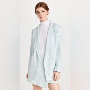 Alice + Olivia Justin Longline Houndstooth Blazer Pastel Blue/White Size 2 NWOT